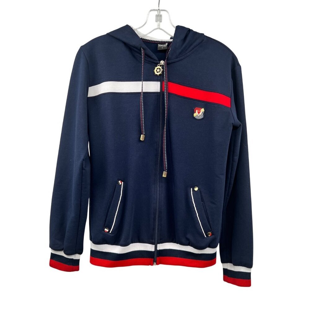 Brando Womens Zip Up Hoodie Long Sleeve Navy/Multi Size Large Pockets